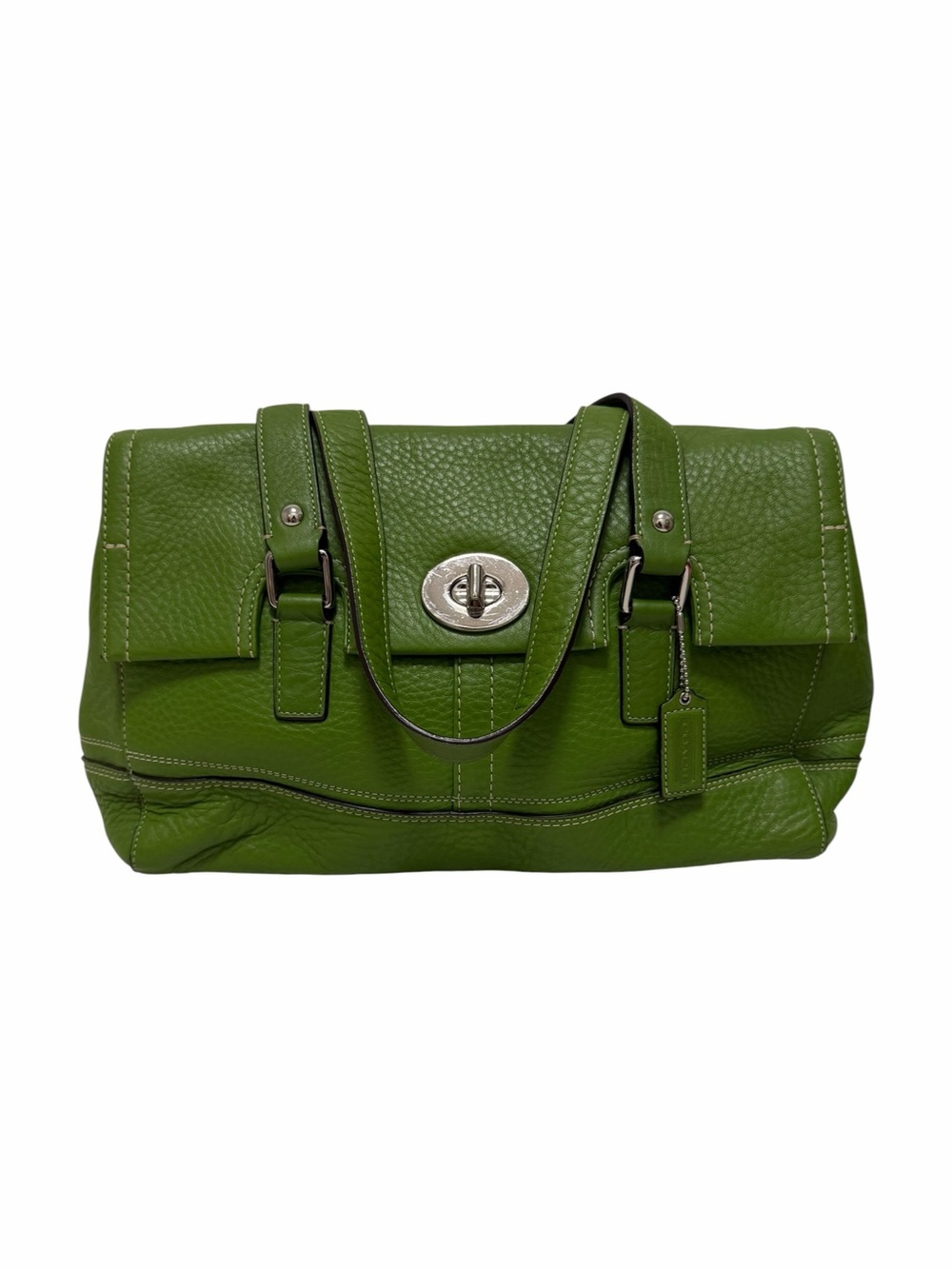 Coach Pebbled Green Leather Satchel Handbag